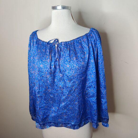 Matta 100% Silk Blouse Top Tie Neck Dainty Flower - Picture 3 of 9